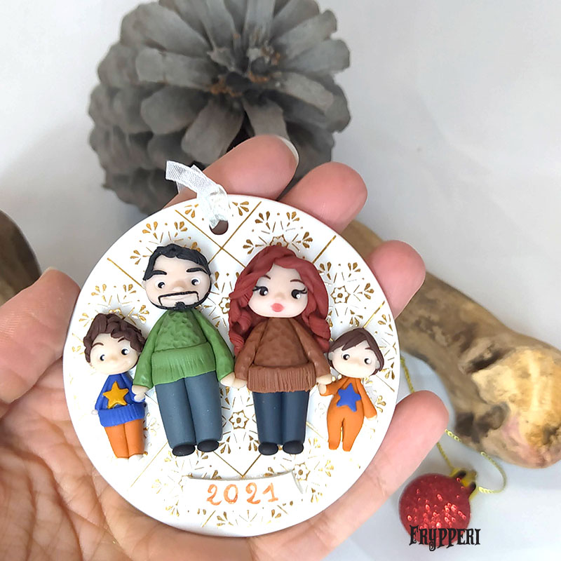Decorazione Natale Ceramica Famiglia Personalizzata
