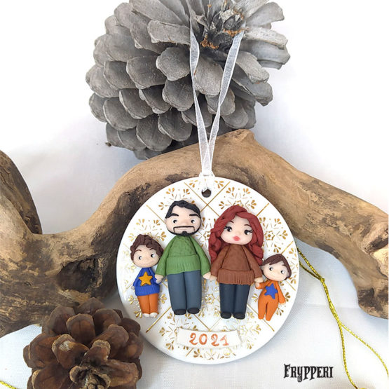 Decorazione Natale Ceramica Famiglia Personalizzata