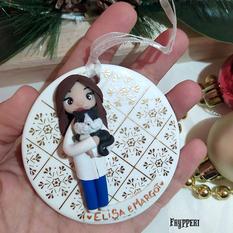 Decorazione Natale Ceramica Persona Gatto Personalizzata
