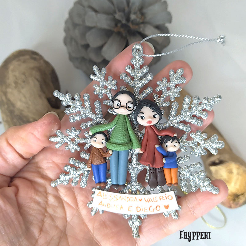 Decorazione Natale Fiocco di neve Famiglia Bambini Personalizzata